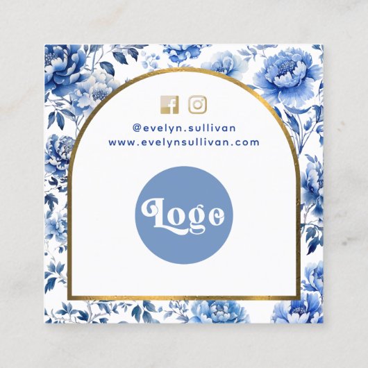 Chinoiserie blauwe bloemen dank u bijsluiter vierkante visitekaartje (Achterkant)