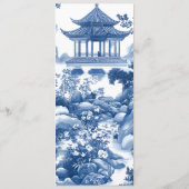 Chinoiserie Blauwe Elegante Pagode en Bloementoile Menu (Achterkant)