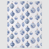 Chinoiserie Blauwe en Witte Kerst Ornamenten Tissuepapier (Voorkant)