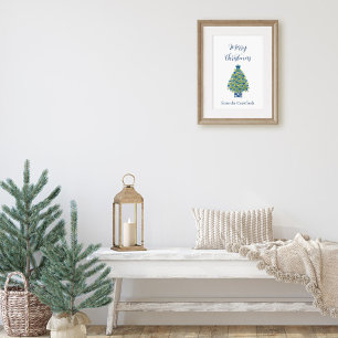 Chinoiserie Blauwe en Witte Kerstboom Poster