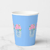 Chinoiserie Blauwe en Witte Pioen Papier Cups Papieren Bekers (Rechts)