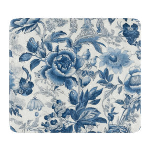 Chinoiserie Blauwe en Witte Pioenen Bloemen Snijplank