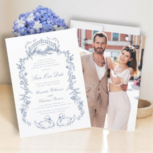 Chinoiserie blauwe foto save the date  kaart