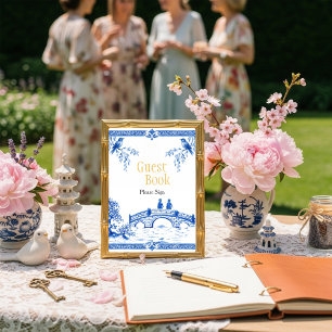 Chinoiserie Blauwe gast boek Bruidsfeest bord Kaart