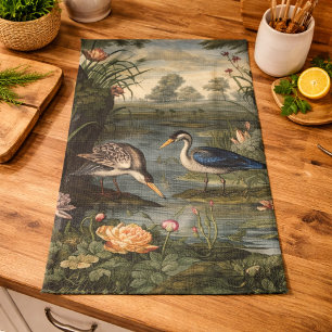 Chinoiserie Blauwe Kraanvogel Antieke Botanische K Theedoek