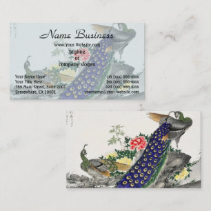 Chinoiserie Blauwe Pauwrooie Pioen Botanische Kuns Visitekaartje