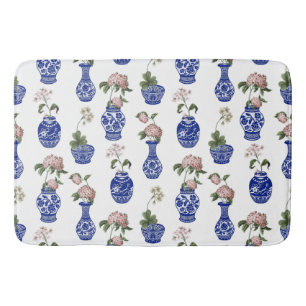 Chinoiserie blauwe vazen en bloemen badmat