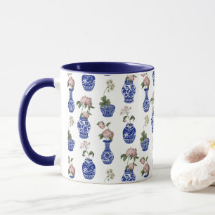 Chinoiserie blauwe vazen en bloemen mok