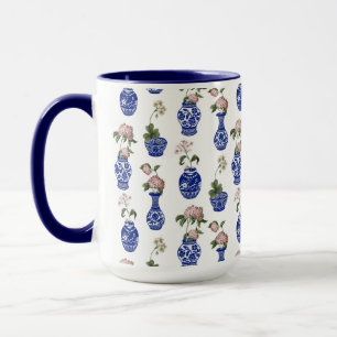 Chinoiserie blauwe vazen en bloemen mok