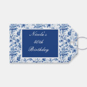 Chinoiserie Blauwe Vogels en Bloemen Verjaardag Cadeaulabel (Voorkant (Horizontaal))