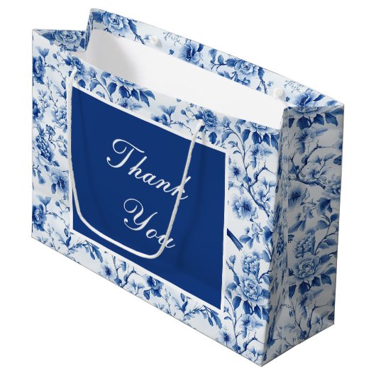 Chinoiserie Blauwe Vogels en Bloemen Verjaardag Groot Cadeauzakje (Voorkant Gekanteld)