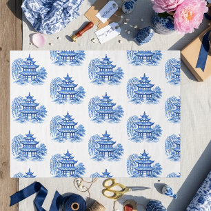 Chinoiserie Blauwe Wilg Pagode Tissuepapier
