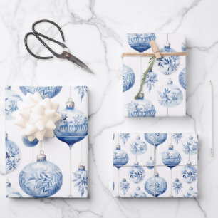 Chinoiserie Blauwe & Witte Kerstornamenten Inpakpapier Vel