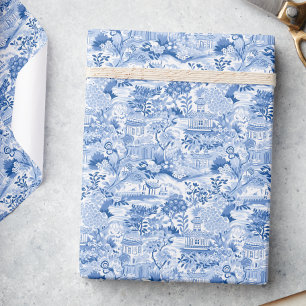 Chinoiserie Blauwe & Witte Pagodes Cadeaupapier