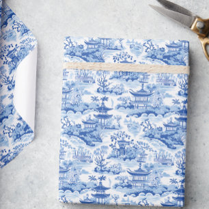 Chinoiserie Blauwe & Witte Pagodes Cadeaupapier