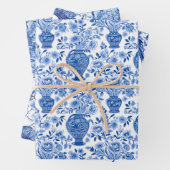 Chinoiserie Blauwe & Witte Pagodes Ginger Jars Vog Inpakpapier Vel (In situ)