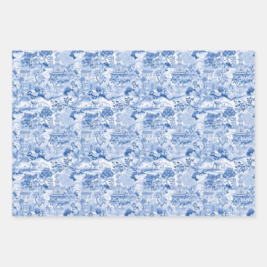 Chinoiserie Blauwe & Witte Pagodes Inpakpapier Vel (Voorkant 2)