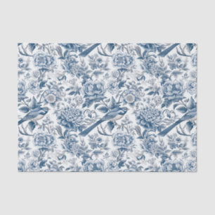 Chinoiserie Blauwe Witte Pioen Bloemen Vogel Decou Tissuepapier