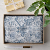 Chinoiserie Blauwe Witte Pioen Bloemen Vogel Decou Tissuepapier (Geschenk)