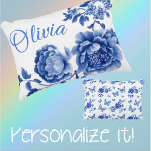  Chinoiserie Blauwe Witte Rozen Gepersonaliseerd Accent Kussen