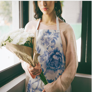 Chinoiserie Blauwe Witte Vlinderrozen  Schort