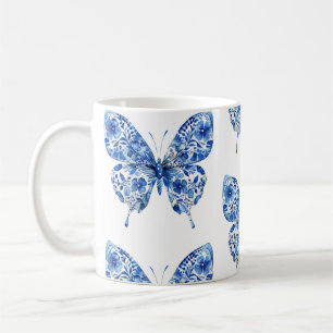 Chinoiserie Blauwe Witte Vlinders Bloemen Koffiemok