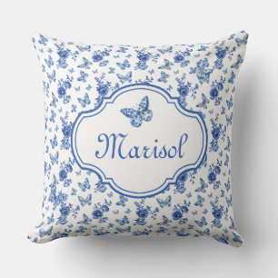 Chinoiserie Blauwe Witte Vlinders Gepersonaliseerd Kussen