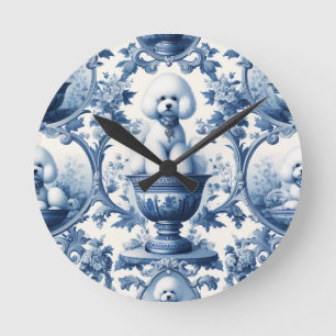 Chinoiserie bleu et blanc Bichon Frise Horloge