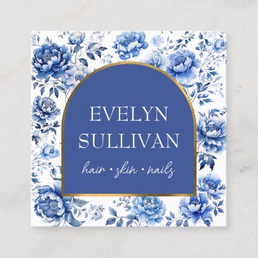 Chinoiserie bloemen boog vierkante visitekaartje (Voorkant)