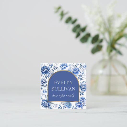 Chinoiserie bloemen boog vierkante visitekaartje (Staand voorkant)