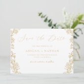 Chinoiserie Bloemen Gouden Krans Trouwen Save The Date (Staand voorkant)