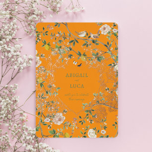 Chinoiserie Bloemen Vogels Bruiloft Folie Uitnodig Uitnodiging