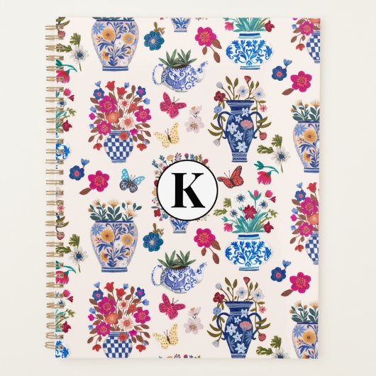 Chinoiserie Bloemig Monogram Planner (Voorkant)