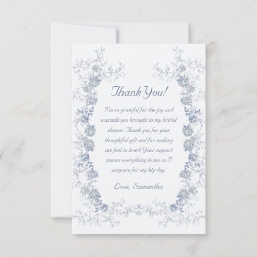 Chinoiserie Bloemige 'Something Blue' Bruiloftsfee Bedankkaart (Voorkant)