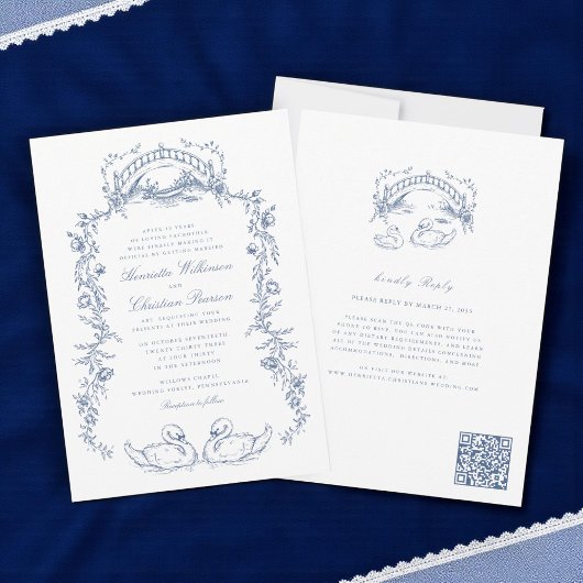Chinoiserie blue all in one Wedding Invitation
