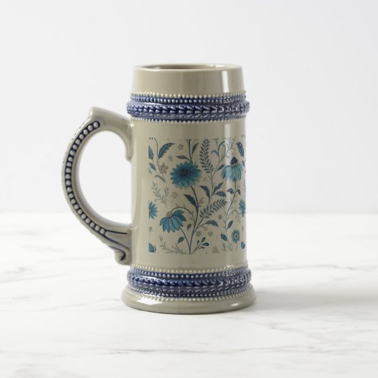 Chinoiserie Blue Echinacea Pattern Bierpul (Links)