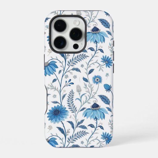 Chinoiserie Blue Echinacea Pattern iPhone Hoesje (Achterkant)