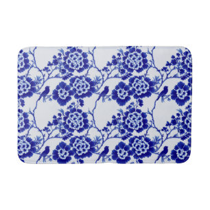 Chinoiserie Blue en White Bird Floral Hampton Badmat