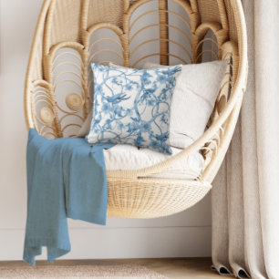 Chinoiserie Blue en White Birds Floral in Foliage Kussen