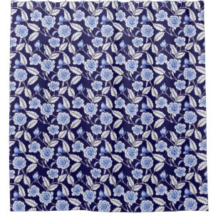 Chinoiserie Blue en White Floral Hampton Willow Douchegordijn