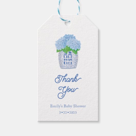 Chinoiserie Blue en White Hydrangea Dank u Label Cadeaulabel (Voorkant)