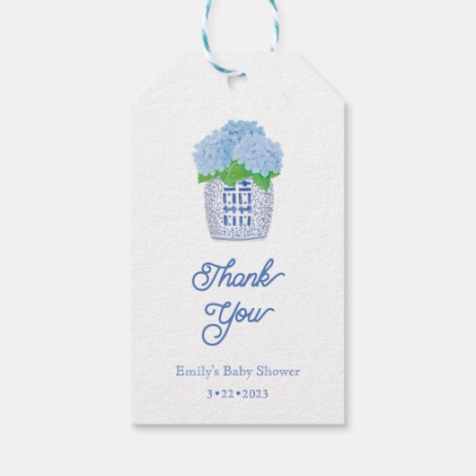 Chinoiserie Blue en White Hydrangea Dank u Label Cadeaulabel (Achterkant)