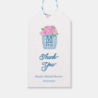 Chinoiserie Blue en White Hydrangea Dank u Label Cadeaulabel