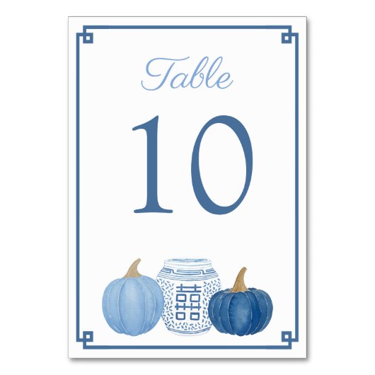 Chinoiserie Blue en White Pumpkins Fall Wedding Kaart (Voorkant)