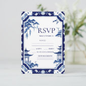 Chinoiserie Blue Floral Wedding Cartes RSVP (Debout devant)