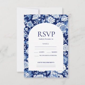 Chinoiserie Blue Floral Wedding RSVP Kaarten Kaartje