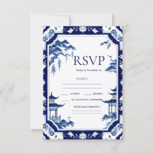 Chinoiserie Blue Floral Wedding RSVP Kaarten Kaartje