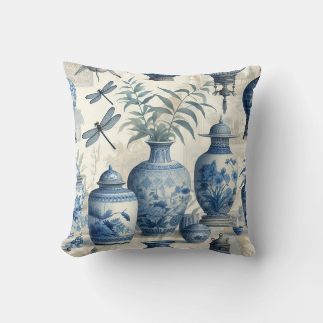 Chinoiserie Blue Jar Kussen (Voorkant)