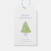 Chinoiserie Blue Tree Ribbon Kerstcadeau Label Cadeaulabel (Voorkant)