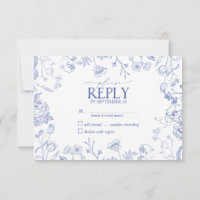 Chinoiserie Blue Victorian Floral Pas de menu RSVP